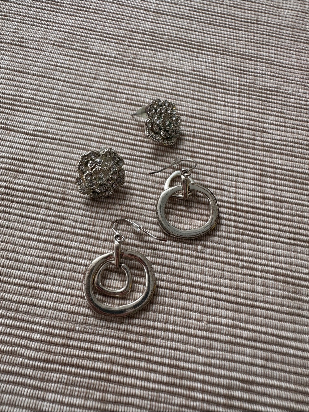 Silver Tone Dangle and Stud Earring Set - Silver